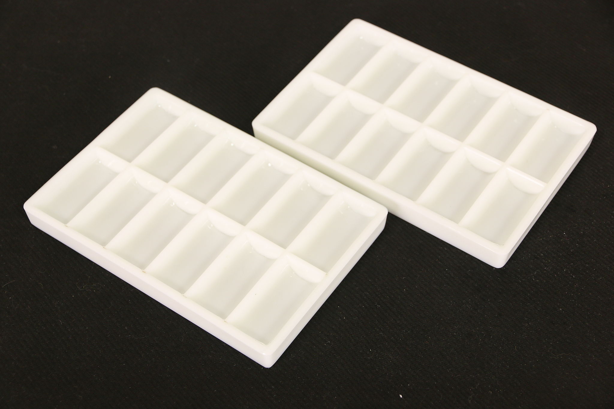 Pair of Dentist Milk Glass 12 Compartment Dental Tool Trays, Jewelry Tray