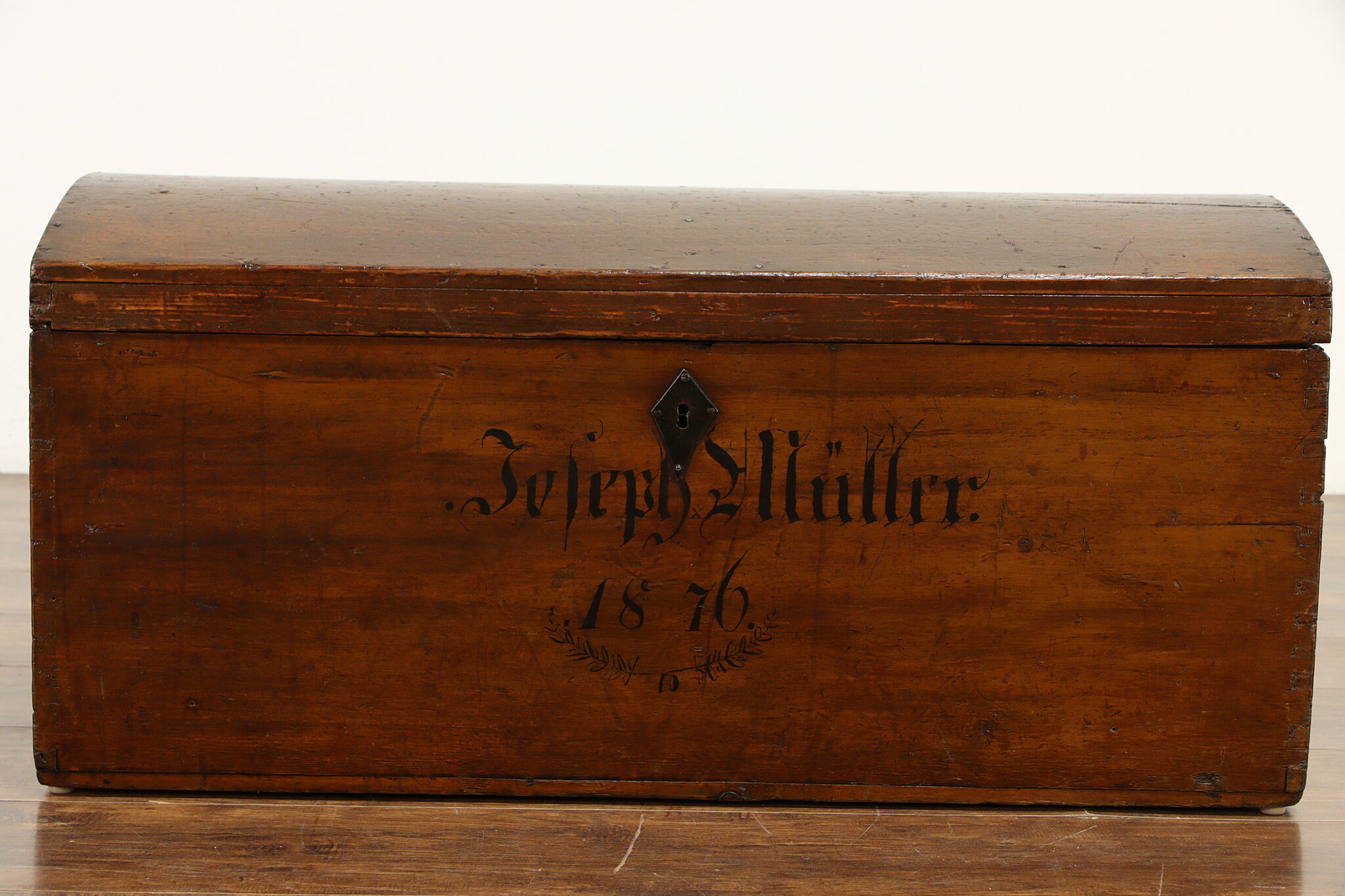 Country Pine Signed NY 1900 Antique Hat Box, Hall Bench or Trunk