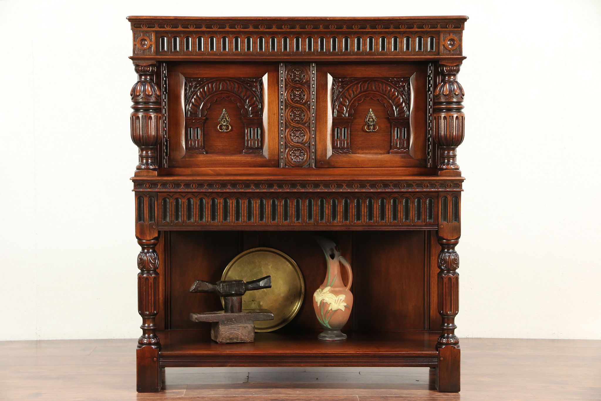 Sold English Renaissance Antique Walnut China Cabinet Signed