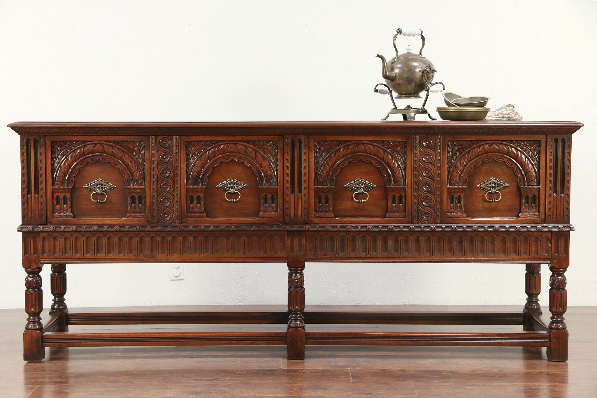 English Renaissance Antique Walnut Sideboard, Buffet or