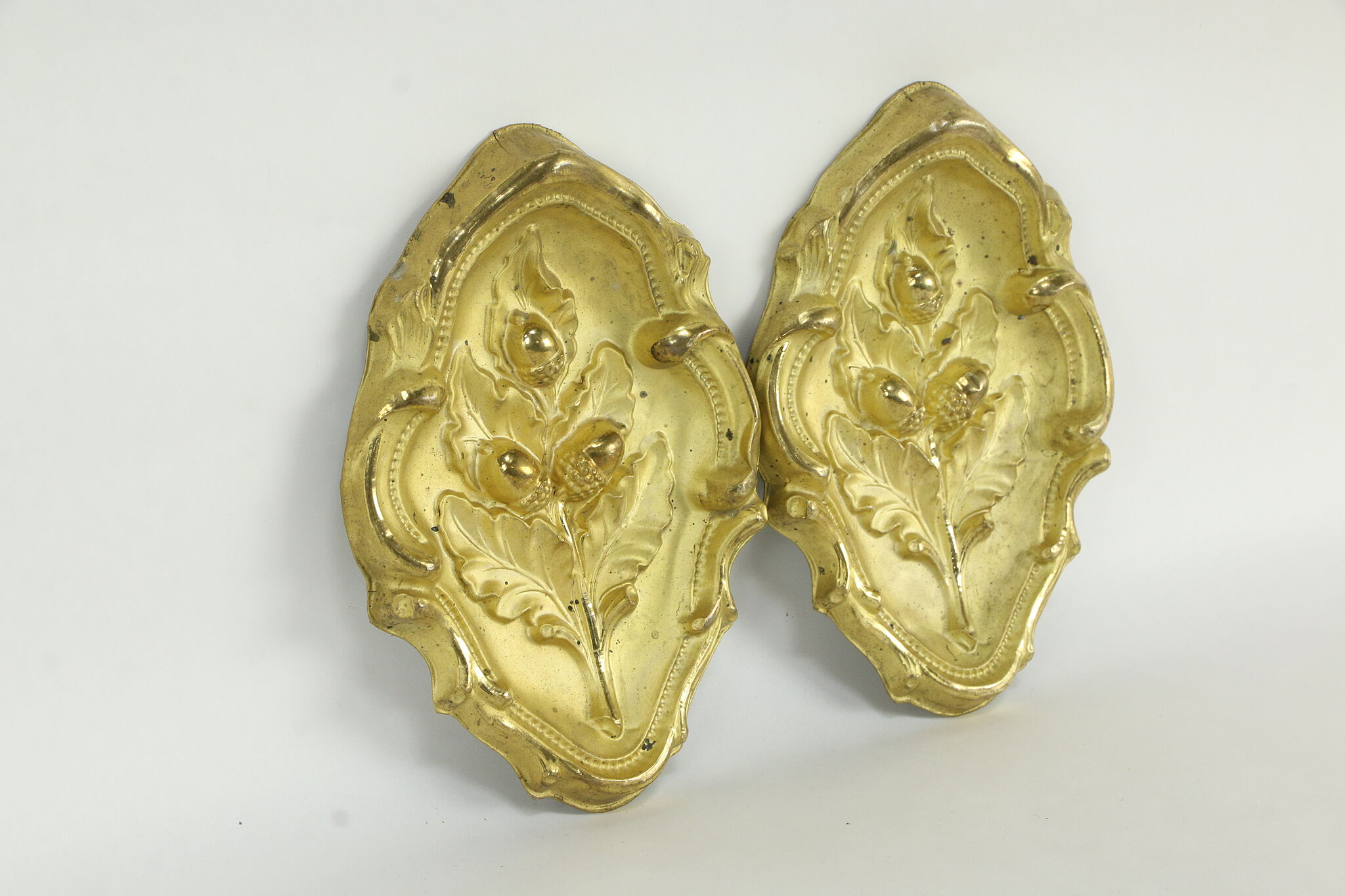 Pair of Victorian Antique Gold Plated Oak Leaf & Acorn Valance Fragments