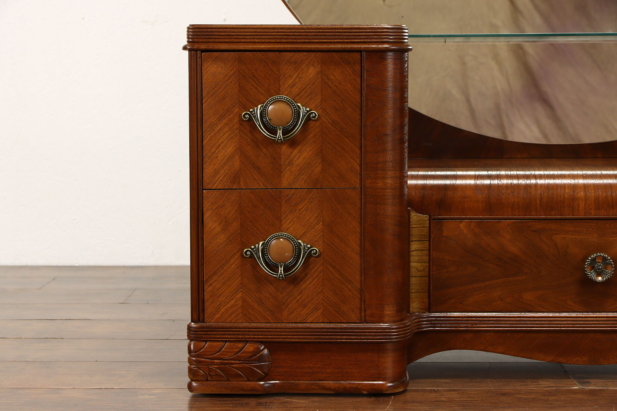 Art Deco Waterfall Vanity Makeup Table With Mirror Shell Bakelite Handles