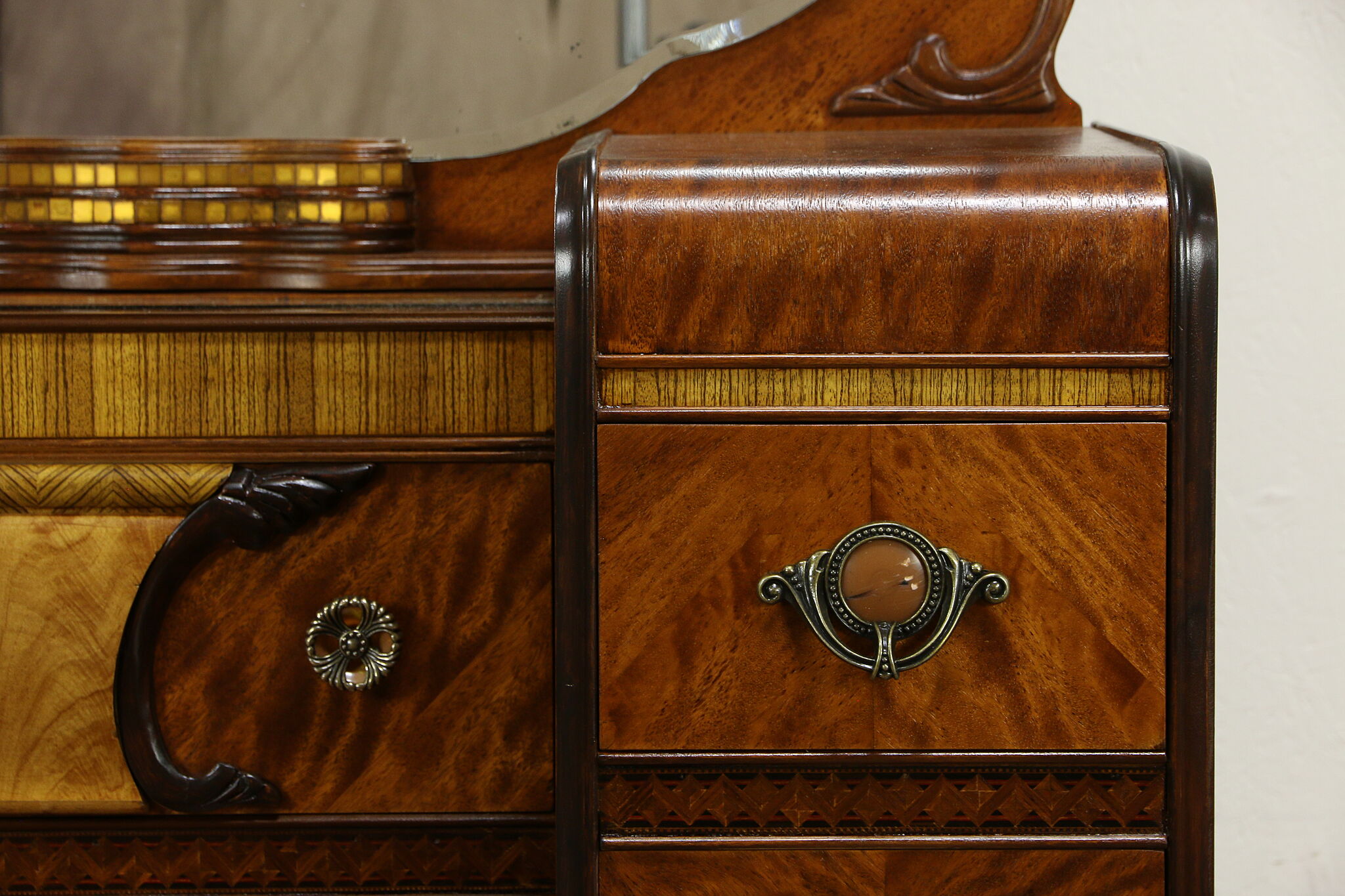 Art Deco Waterfall Vanity Makeup Table With Mirror Shell Bakelite Handles