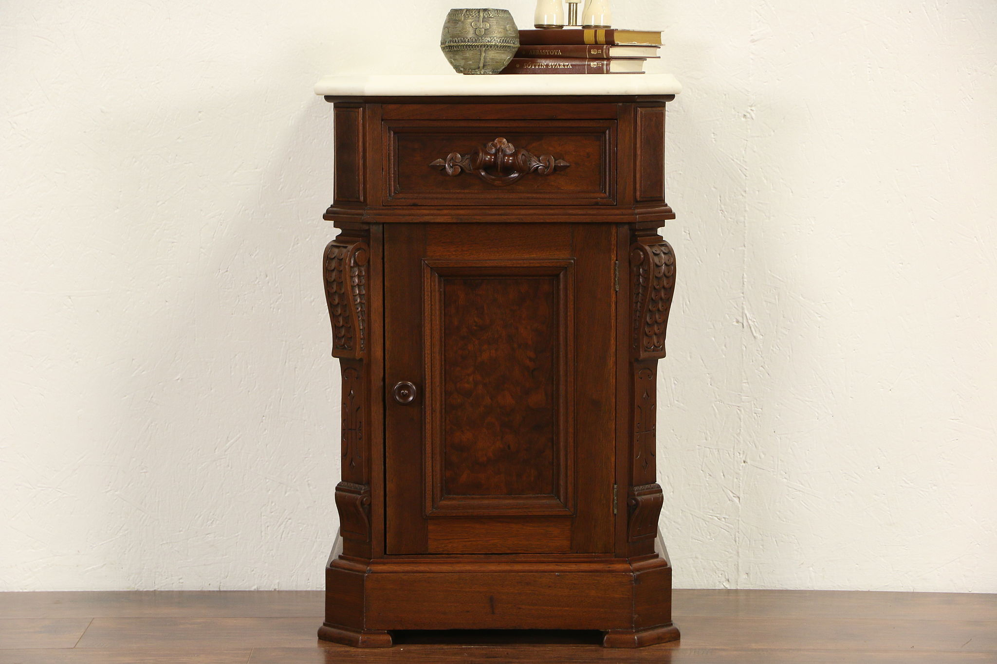 Victorian Renaissance 1870 Antique Marble Top Nightstand or Pedestal