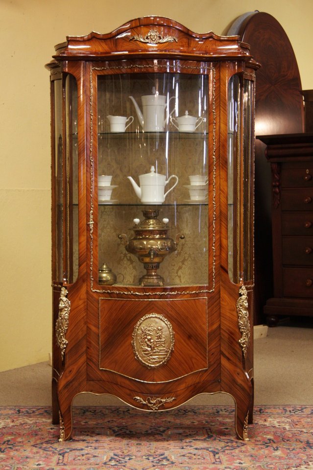 Italian Rosewood Curved Glass Curio Display