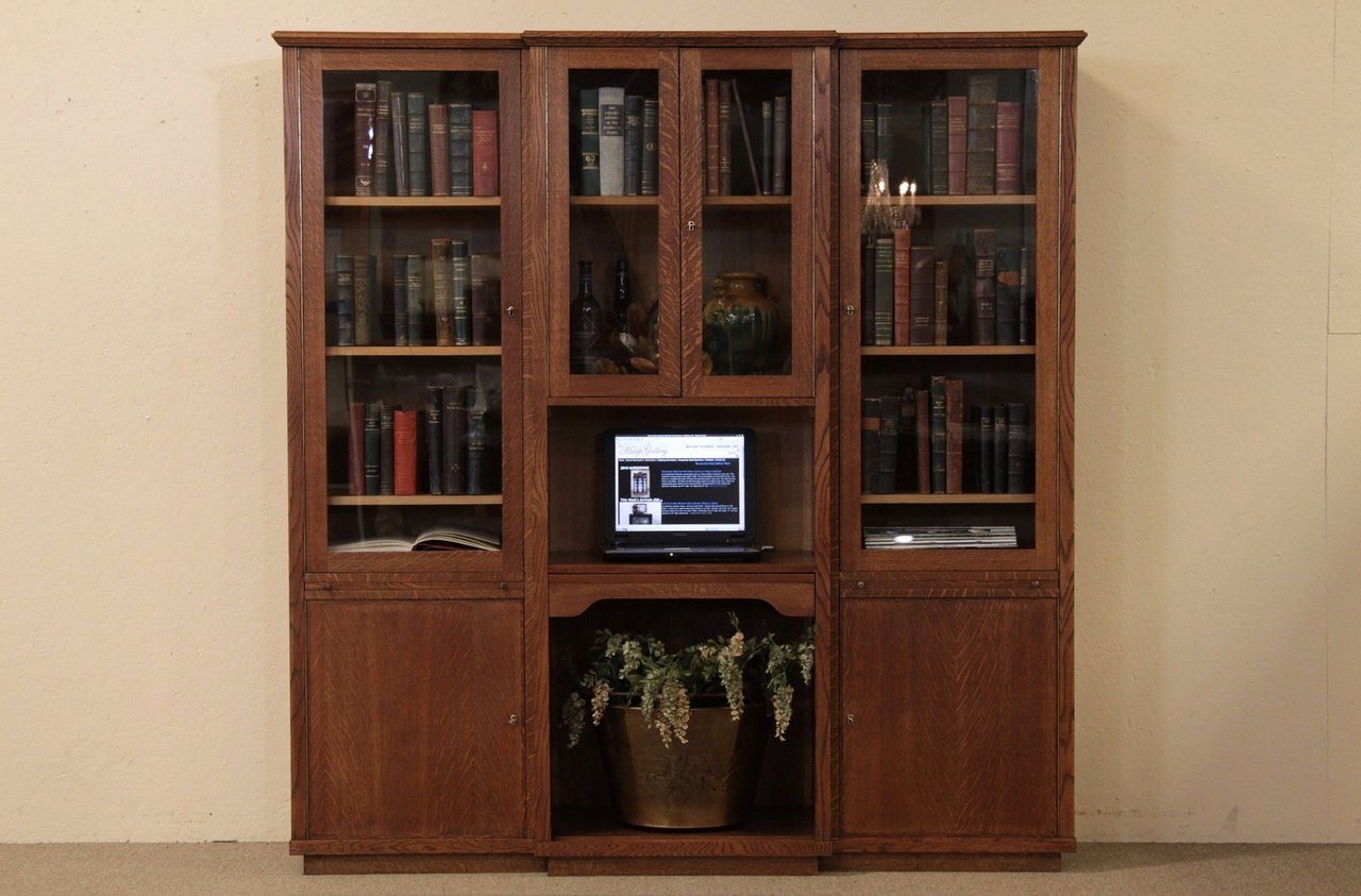 Arts & Crafts Mission Oak Bookcase, Glass Doors