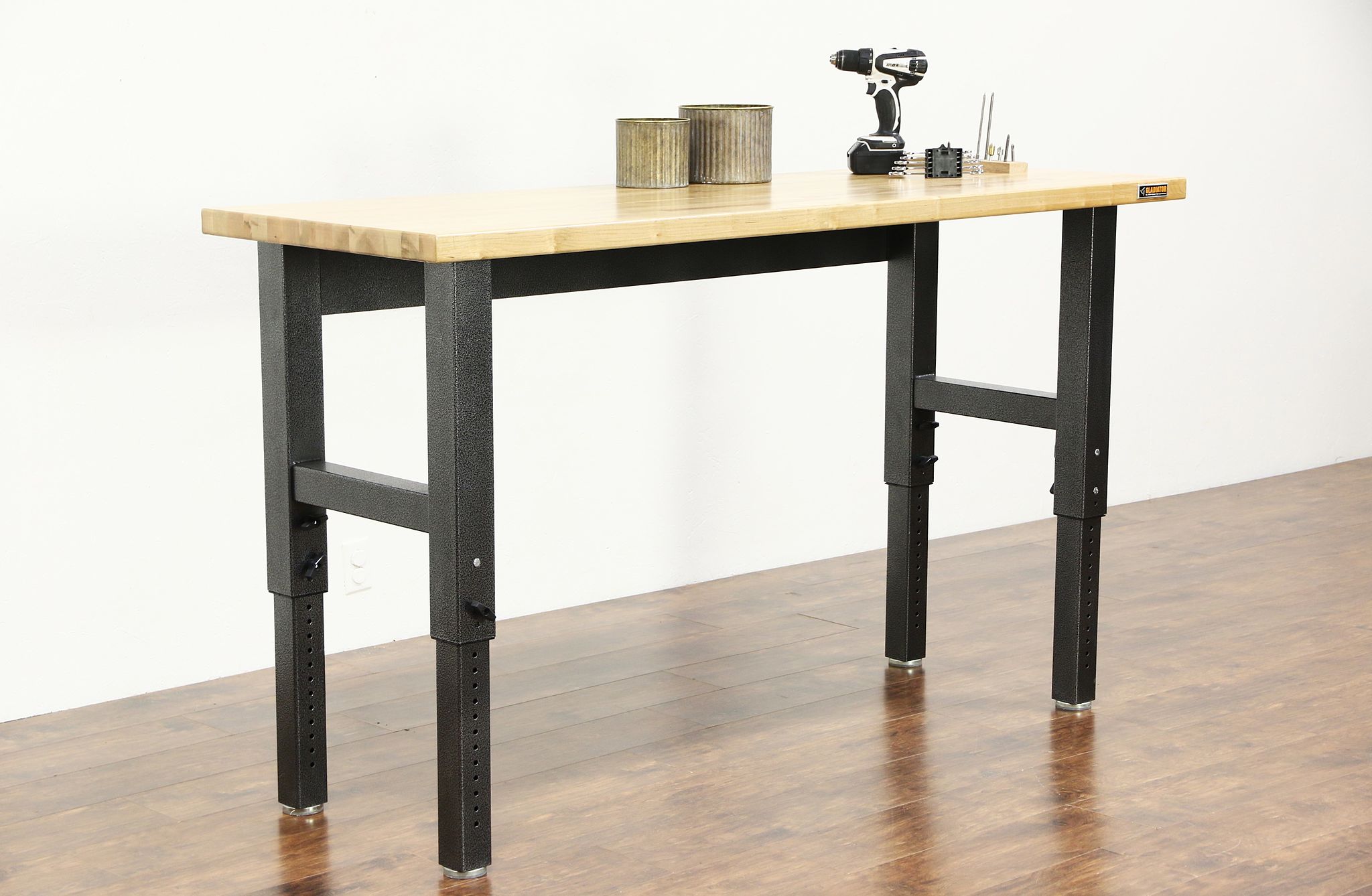 SOLD - Gladiator Maple Butcher Block Adjustable Height Workbench, Island or Work Table - Harp ...