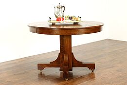 Arts & Crafts Mission Oak 45" Antique Craftsman Dining Table, Extends 95" #39466