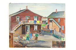 "Back Yards" Vintage Unframed Original Oil Painting, Grumieaux 30" #39485