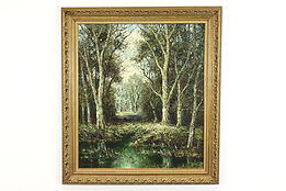 Forest & Pond Scene Original Vintage Oil Painting, Sohler 38" #39488