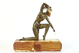 Art Deco French Bronze Sculpture of Dancer with Fan, Onyx Base, Chiparus #39494