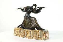 Art Deco French Bronze Vintage Sculpture of Dancer, Onyx Base, Chiparus #39497
