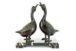Art Deco Antique Sculpture of Pair of Geese, Marble Base  #39499