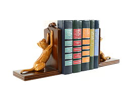 Pair of Vintage Hand Carved Cat & Mouse Sculpture Bookends #39989