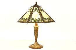 Panel Shade Stained Glass Antique Table or Desk Lamp, Salem Brothers #39279
