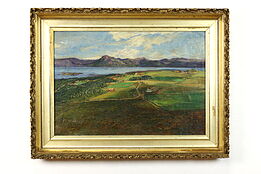 Norwegian Landscape Original Antique Oil Painting, Bernhard 37" #39293