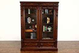 Victorian Eastlake Antique Walnut & Burl Office or Library Bookcase #39191