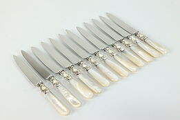 Set of 12 Silverplate & Mother of Pearl Handle Fruit or Cheese Knives #39812