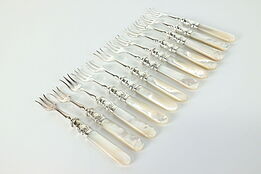 Set of 12 Silverplate Antique Pearl Handle Appetizer or Seafood Forks #39816