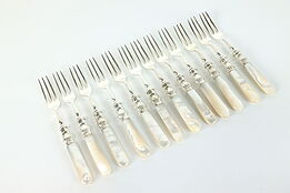 Set of 12 Silverplate Antique English Pearl Handle Dinner Forks #39817