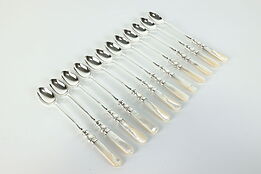 Set of 12 Silverplate Antique English Pearl Handle Ice Tea or Soda Spoons #39818