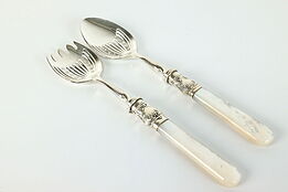 Traditional Silverplate Pearl Handle Salad Serving Set Fork & Spoon #39819
