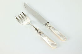 English Silverplate Pearl Handle Carving Set, Knife & Meat Fork #39820