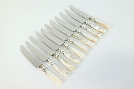 Set of 11 Silverplate Antique English Pearl Handle Steak Knives #39824