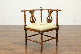 Victorian Antique 1900 Mahogany Corner Chair, Needlepoint & Petit Point #39827