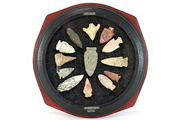 Set of 13 Antique Stone Native American Points or Arrowheads, Shadowbox #39301