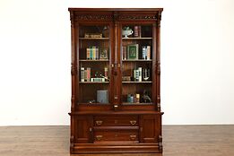 Victorian Eastlake Antique Walnut Office or Library Bookcase, Wavy Glass #39304