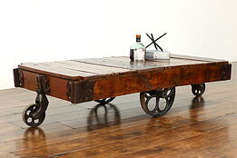 Farmhouse Industrial Antique Salvage Railroad Cart, Coffee Table #39360