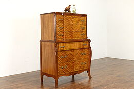 French Style Vintage Satinwood Highboy Dresser or Chest, Joerns Bros #39389