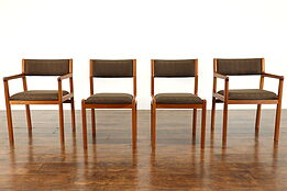 Set of 4 Midcentury Modern Vintage Teak Dining or Office Chairs, 2 Arms #39649