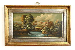 Dutch Countryside Landscape Original Vintage Oil Painting Van Ros 12.5" #39718