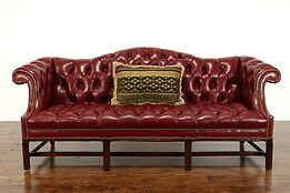 Traditional Georgian Design Vintage Red Tufted Leather Chesterfield Sofa #39782