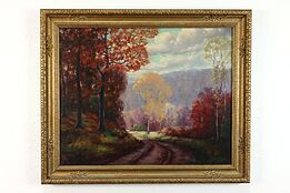 Autumn Countryside Scene Vintage Original Oil Painting, Blanquet 36" #39709