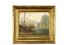 Bronx River Landscape Antique Original Impasto Painting, Hamilton 16.5" #39742