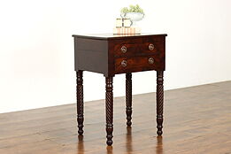 Sheraton Antique 1830s Mahogany Nightstand, Lamp or End Table Spiral Legs #39095