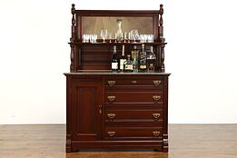 Victorian Eastlake Antique Cherry Server, Sideboard, Bar Cabinet, Marble #39540