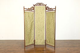 Victorian Eastlake Antique Oak Triple Dressing Screen, New Upholstery #39580