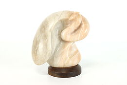 Marble Vintage Carved Peacock Bird Sculpture on Mahogany Base, Miller #40007