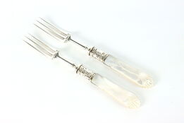 Victorian Antique 2 Silverplate Cocktail Serving Forks Pearl Handles #40010