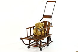 Farmhouse Victorian Antique Wood & Iron Child Stroller flips to Snow Sled #40052
