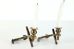 Pair of Vintage Brass Ship Anchor Design Candle Holders #40076