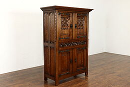 Gothic Linenfold Carved Antique Oak Dutch Court Cabinet or Cupboard #38709