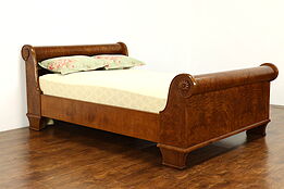Art Deco Vintage European Curly Maple X Long Full Double Size Sleigh Bed #38714