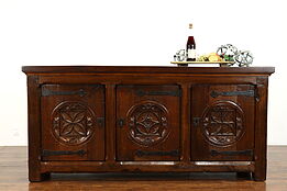 Gothic Carved Oak Antique Sideboard, Server, Buffet, Bar or TV Console #38715