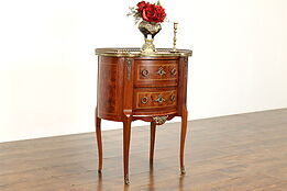 Rosewood Marquetry Antique Italian End Table or Nightstand, Marble Top  #38965