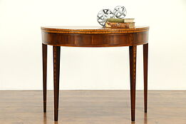 Hepplewhite Vintage Mahogany Marquetry Hall Console opens to Game Table #32112